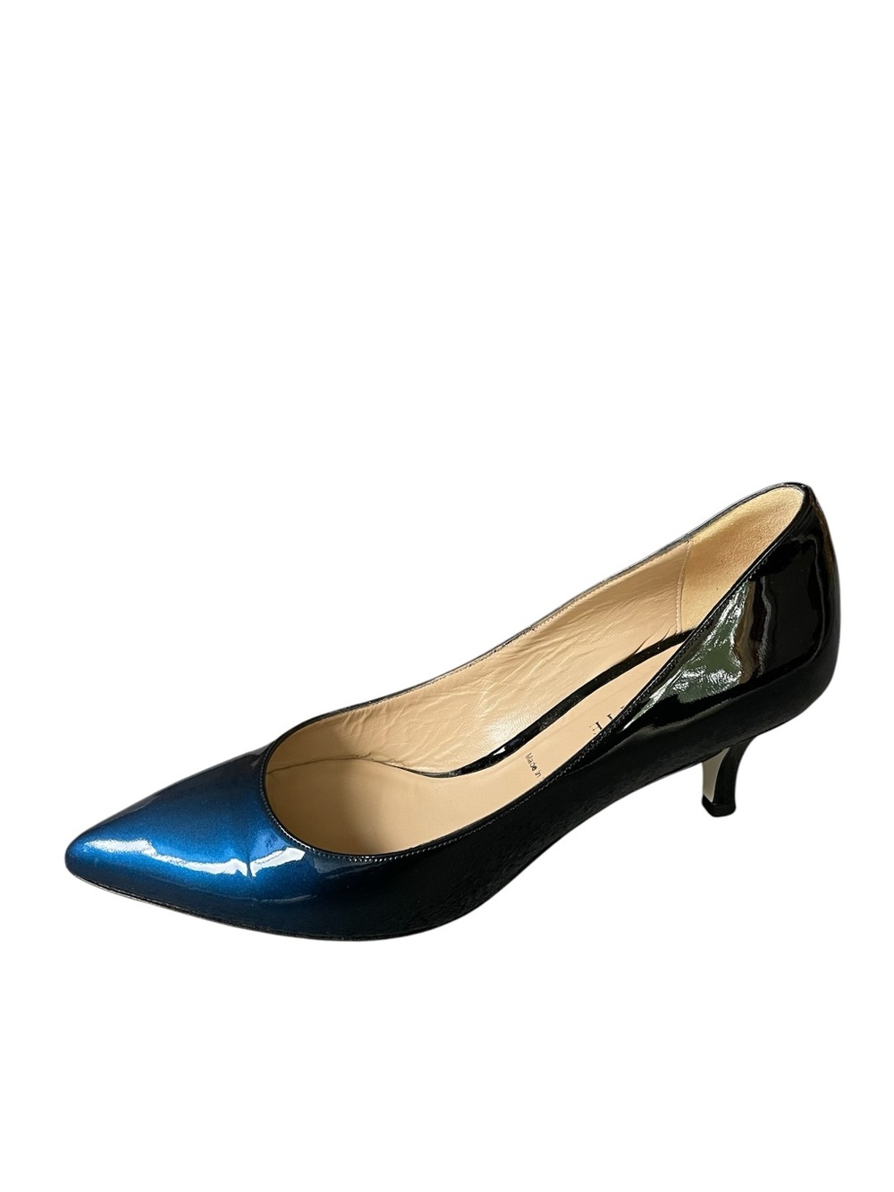 Ron White Women's Blue Black Ombre Patent Pointed Toe Kitten Heel Pumps Size 37